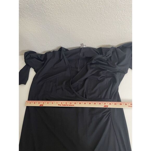 J Jill Wearever Dress Women’s 1X Solid Black Faux Wrap Draped Stretchy Collared - Picture 5 of 6